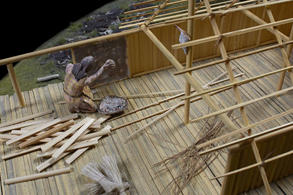 neolithic lake village model close up daub