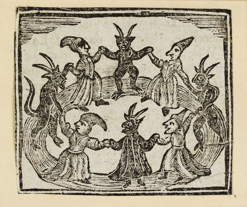 Black and white Scene of Witchcraft Douce print, 1720 Black and white scene of witchcraft print, Douce collection, 1720
