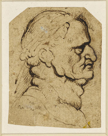 Head of Vespasian sketch by Rubens, 1600–8, after a coin; in profile to right, wearing a laurel crown in pen and brown ink © The Trustees of the British Head of Vespasian sketch by Rubens, after a coin; in profile to right, wearing a laurel crown in pen and brown ink