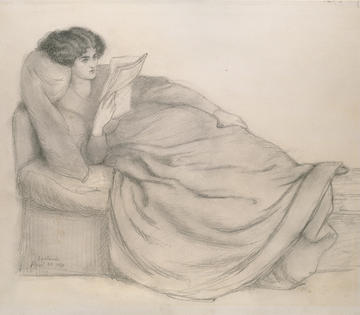 Jane Morris reading a newspaper by Rosetti, 1870, in graphite on off-white paper Jane Morris reading a newspaper by Rossetti, 1870, in graphite on off-white paper